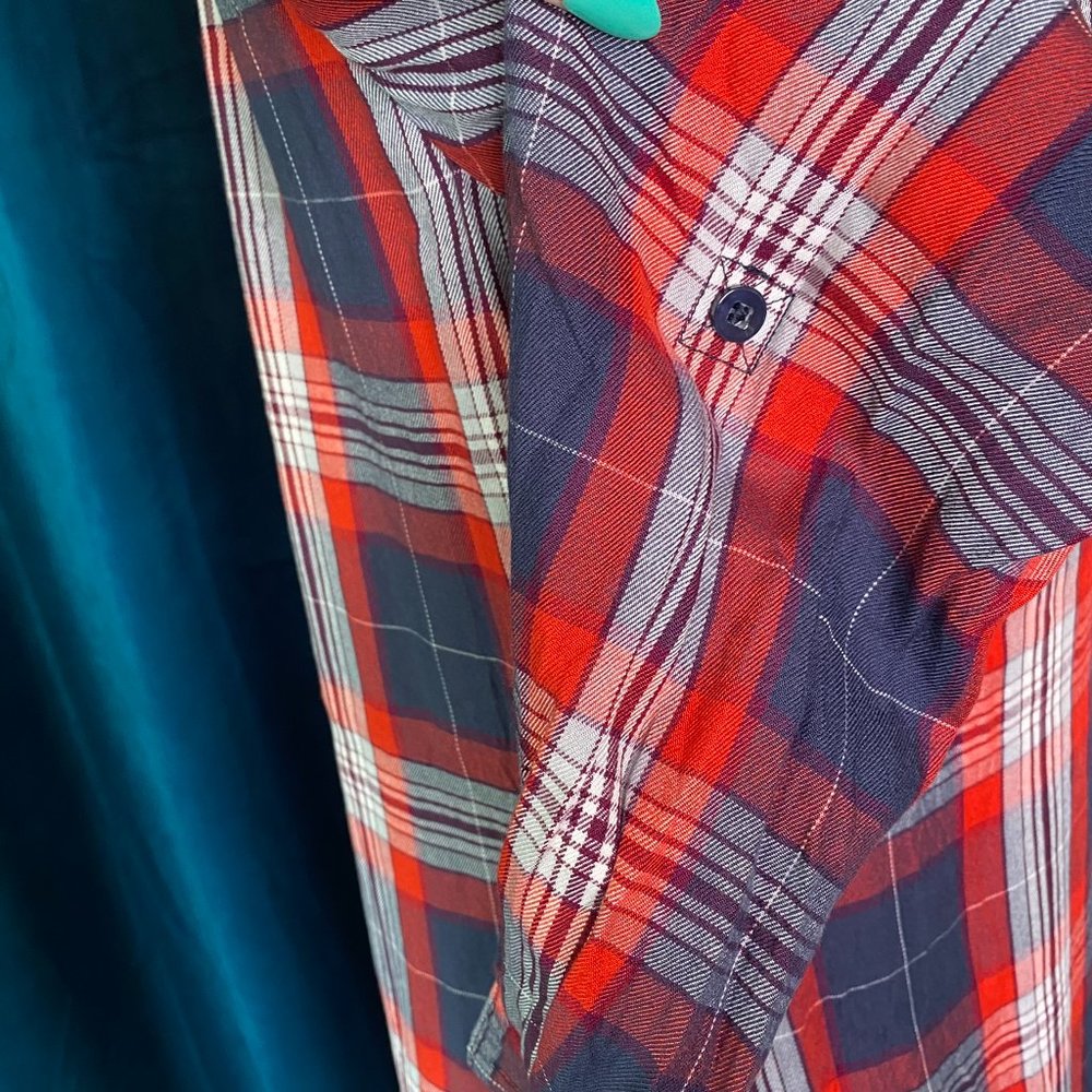 Banana Republic Plaid Long Sleeve Shirt Dress Red/Blue - Picture 9 of 11